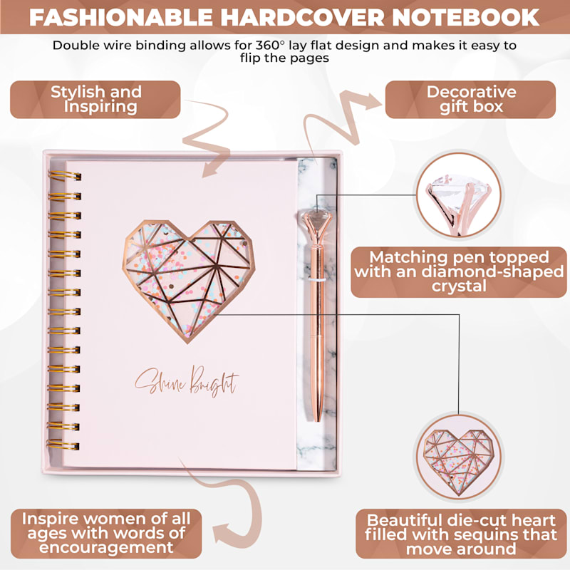 Pink Hardcover Notebook Journal with Pen Set - Cute Spiral